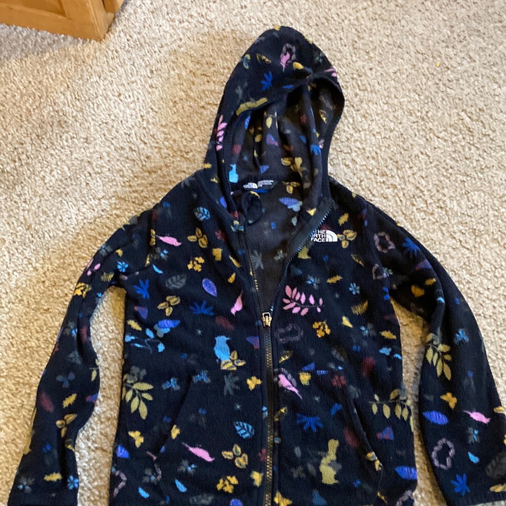 The North Face Toddler Black Leaves Fleece Zip Up Hoodie sz 5T